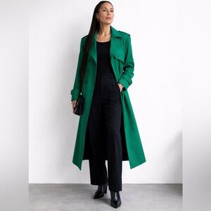80s Vintage Emerald Spring Green Dopamine Trench Coat Maxi Lenght Size Large